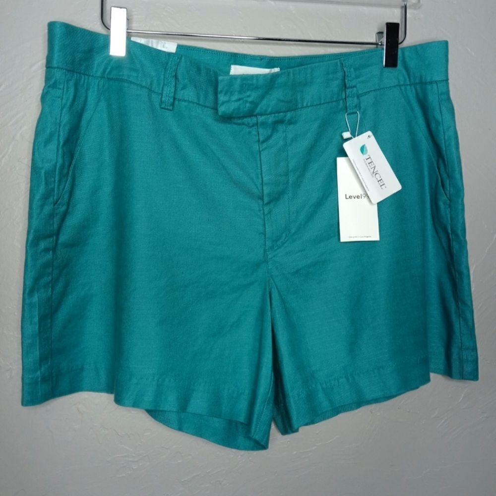 Level 99 Cindie Linen  Blend Teal Shorts